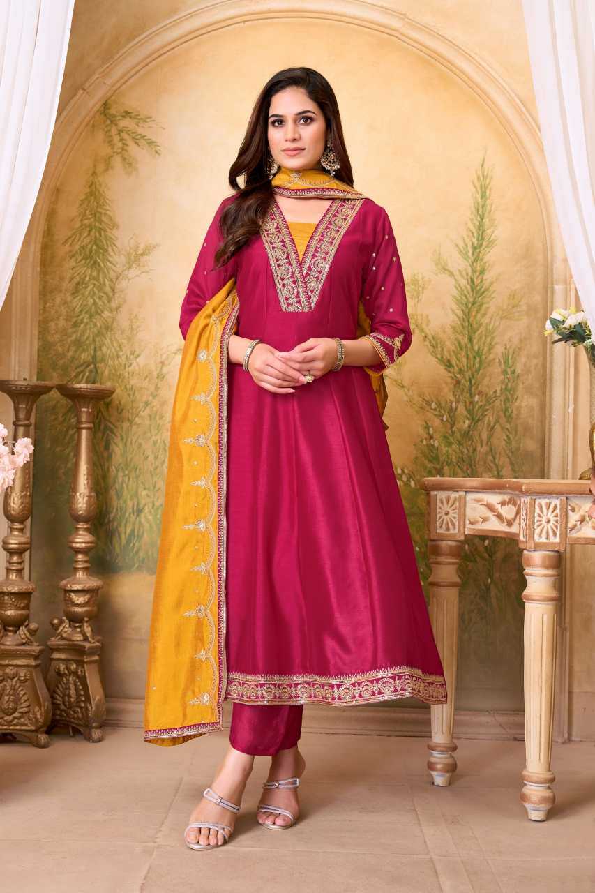 Vichitra Silk Anarkali Suit (Rani) UNV-ST-019