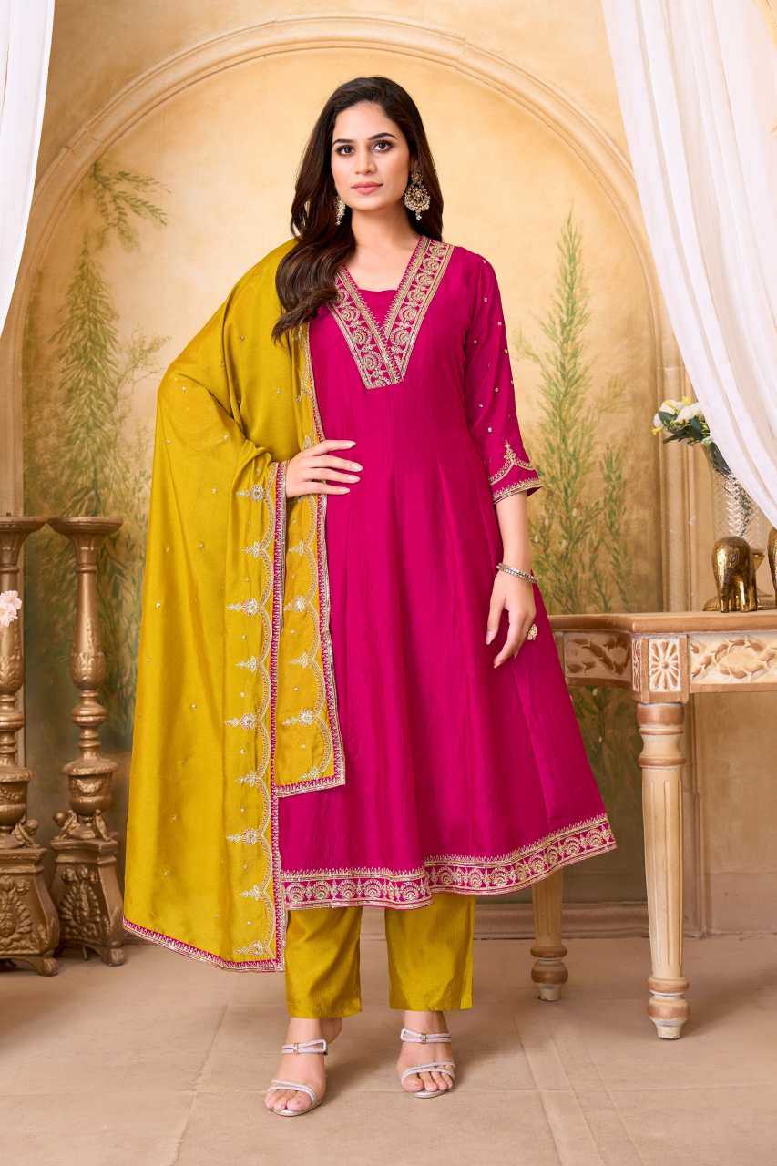 Vichitra Silk Anarkali Suit (Rani) UNV-ST-019
