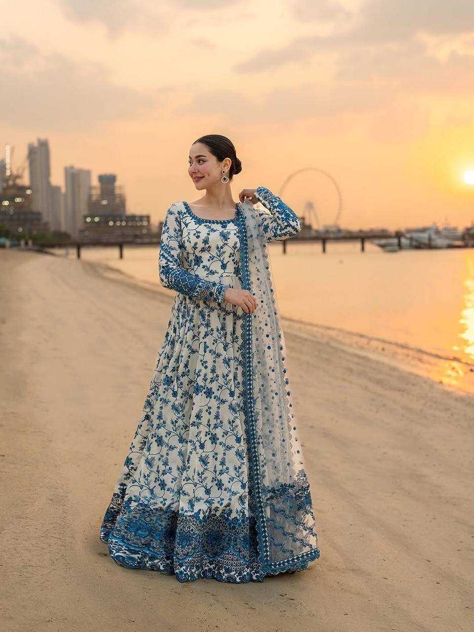 Georgette Embroidered Gown (Blue) UNV-GN-002