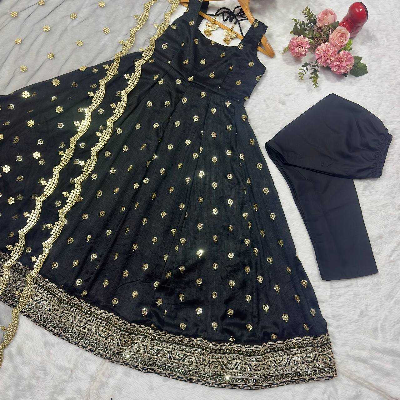 Silk Embroidered Anarkali Sleeveless Suit UNV-ST-025