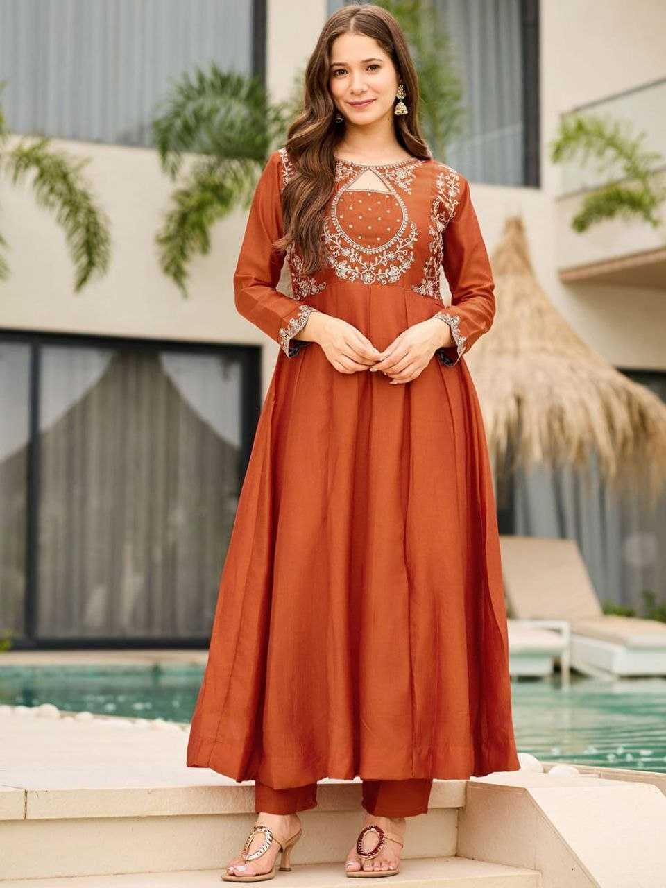 Vichitra Embroidered Suit (Orange) UNV-ST-007