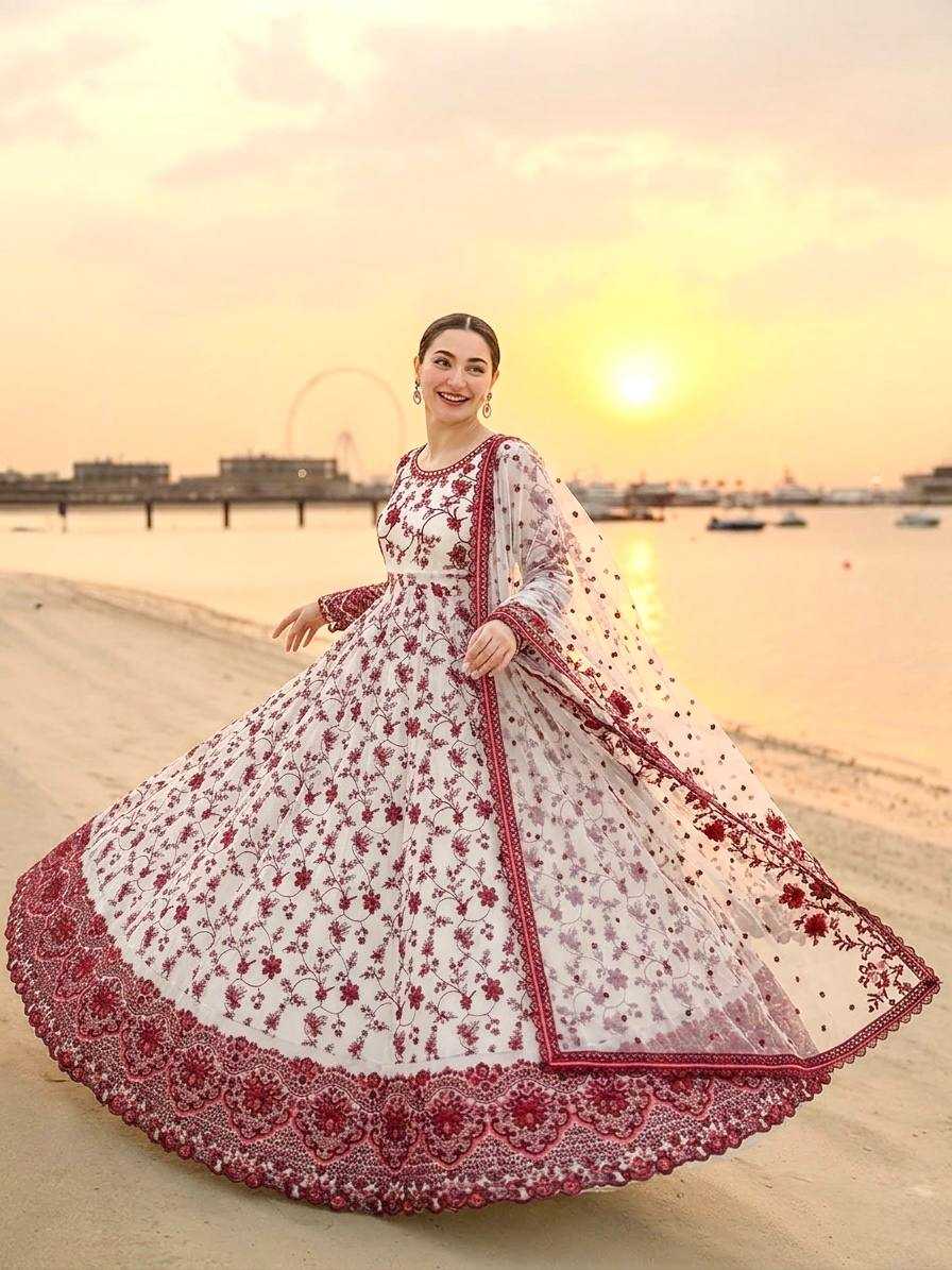 Georgette Embroidered Gown (Maroon) UNV-GN-002