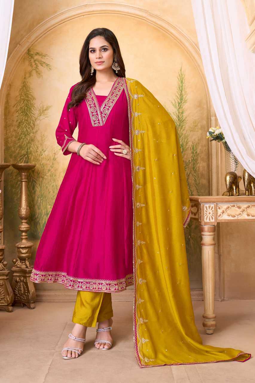 Vichitra Silk Anarkali Suit (Rani) UNV-ST-019