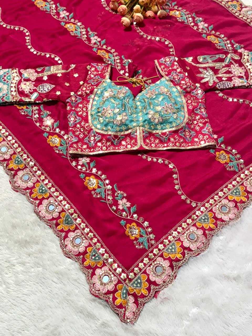 Rangoli Silk Sequine Embroidered Saree (Rani) UNV-SR-024