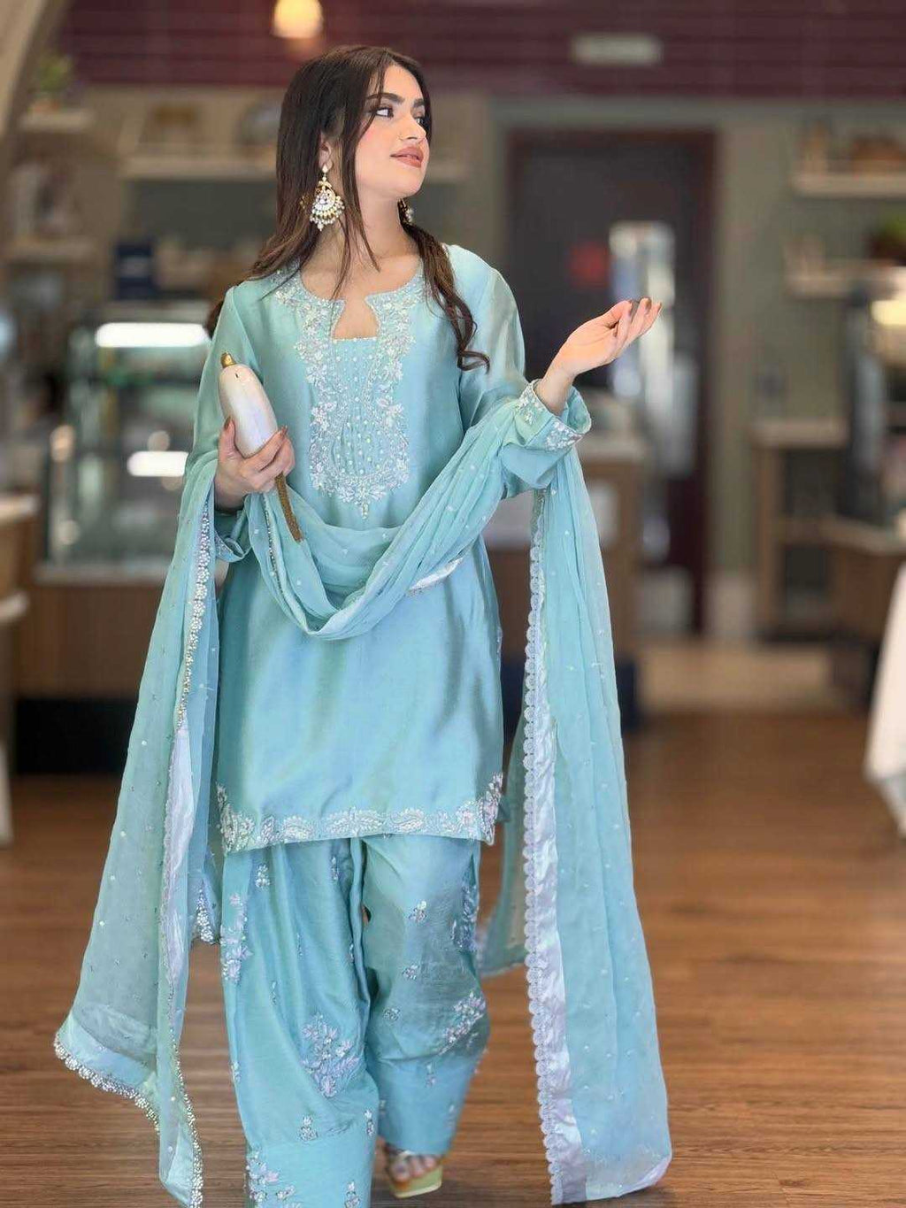 Heavy Roman Silk Embroidered Palazzo Suit UNV-ST-032