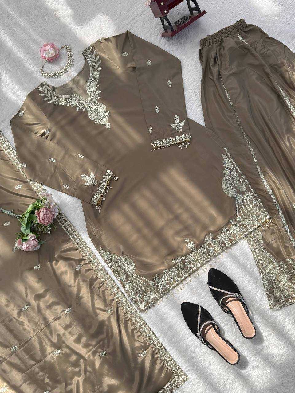 Crepe Party Wear Sharara Salwar Suit (Gray) UNV-ST-038