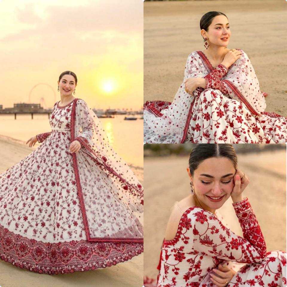 Georgette Embroidered Gown (Maroon) UNV-GN-002