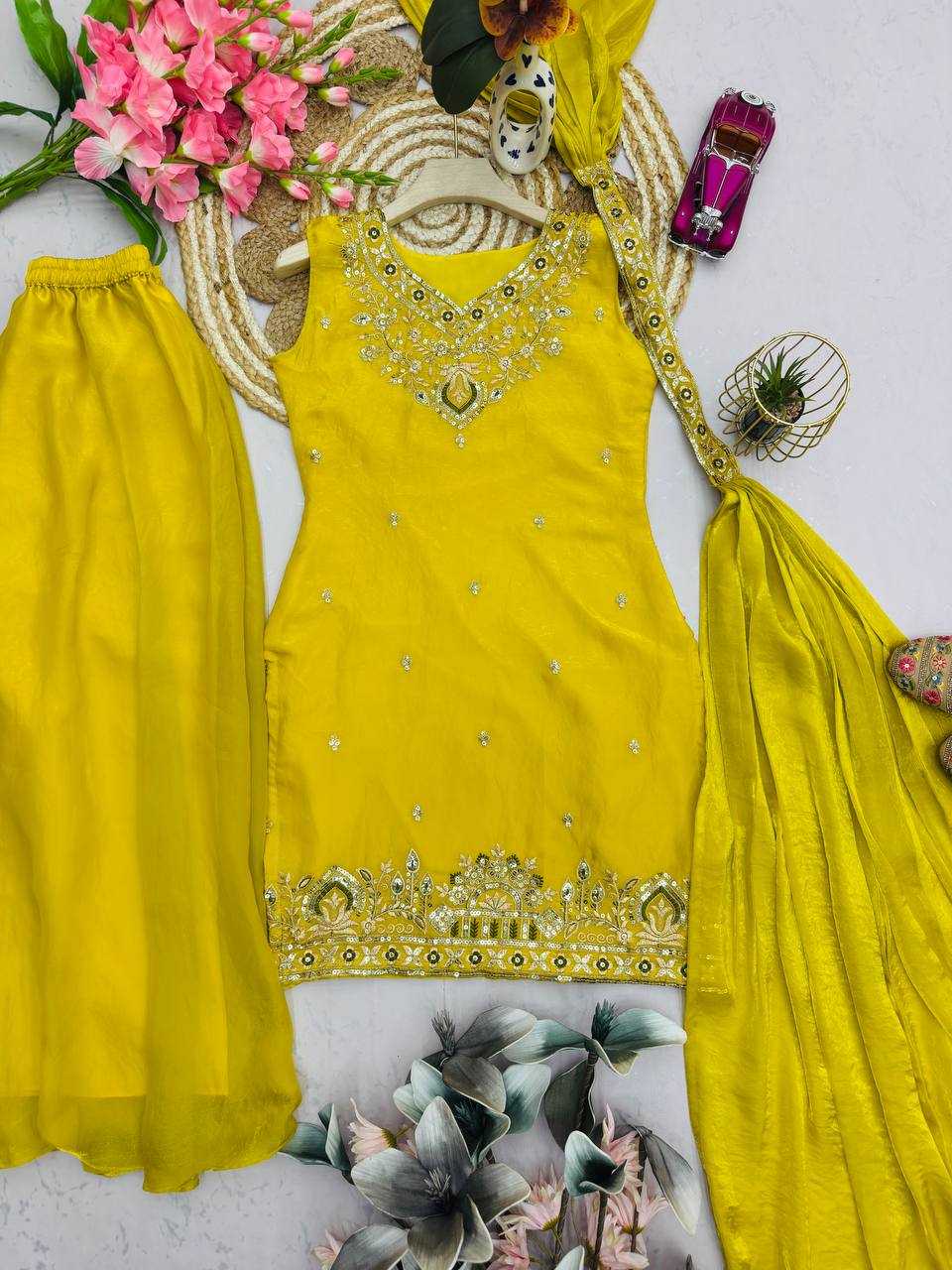 Fendy Embroidered Sharara Salwar Suit (Yellow) UNV-ST-034