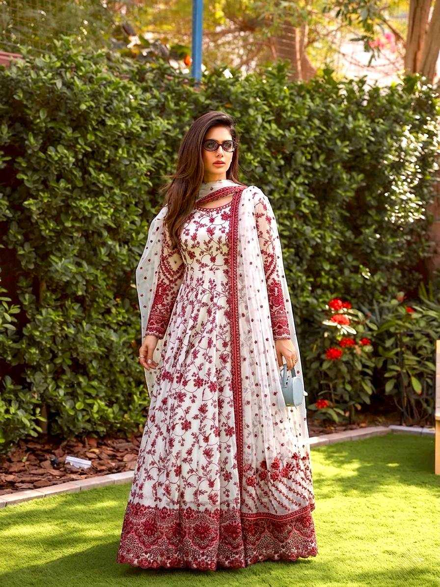 Georgette Embroidered Gown (Maroon) UNV-GN-002