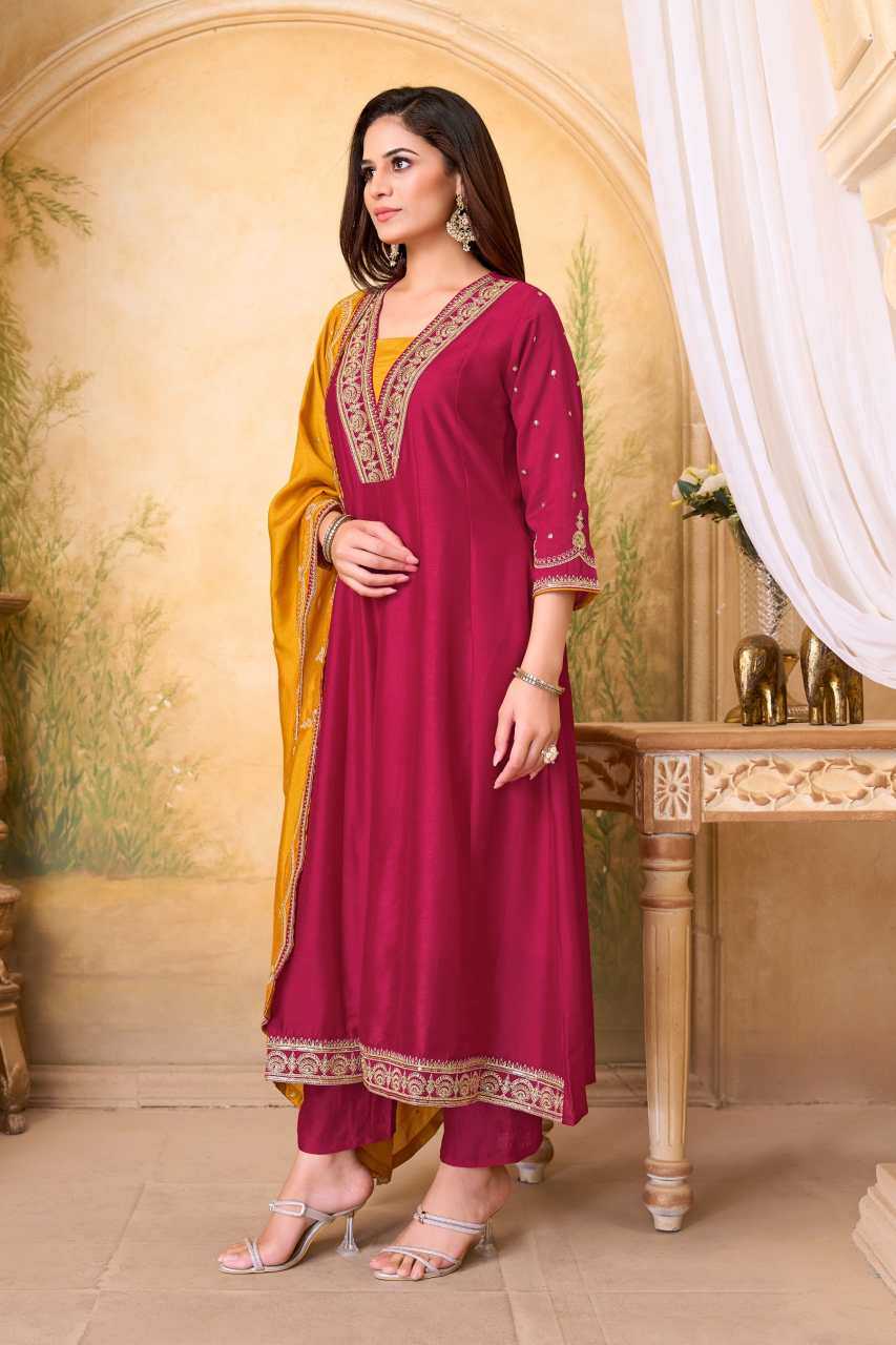 Vichitra Silk Anarkali Suit (Rani) UNV-ST-019