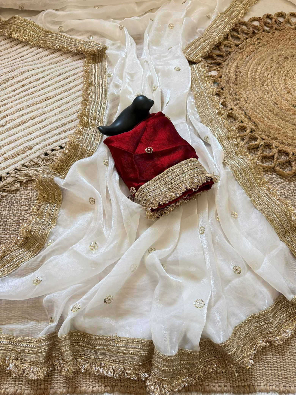 Satin Designer Ghazal saree (White) UNV-SR-022