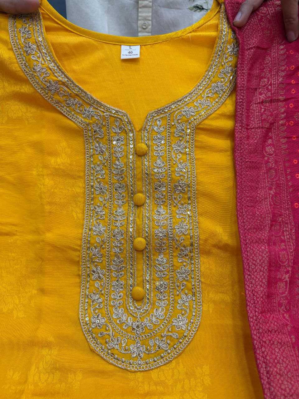 Banarasi Soft Silk Zari Haldi suit UNV-ST-036