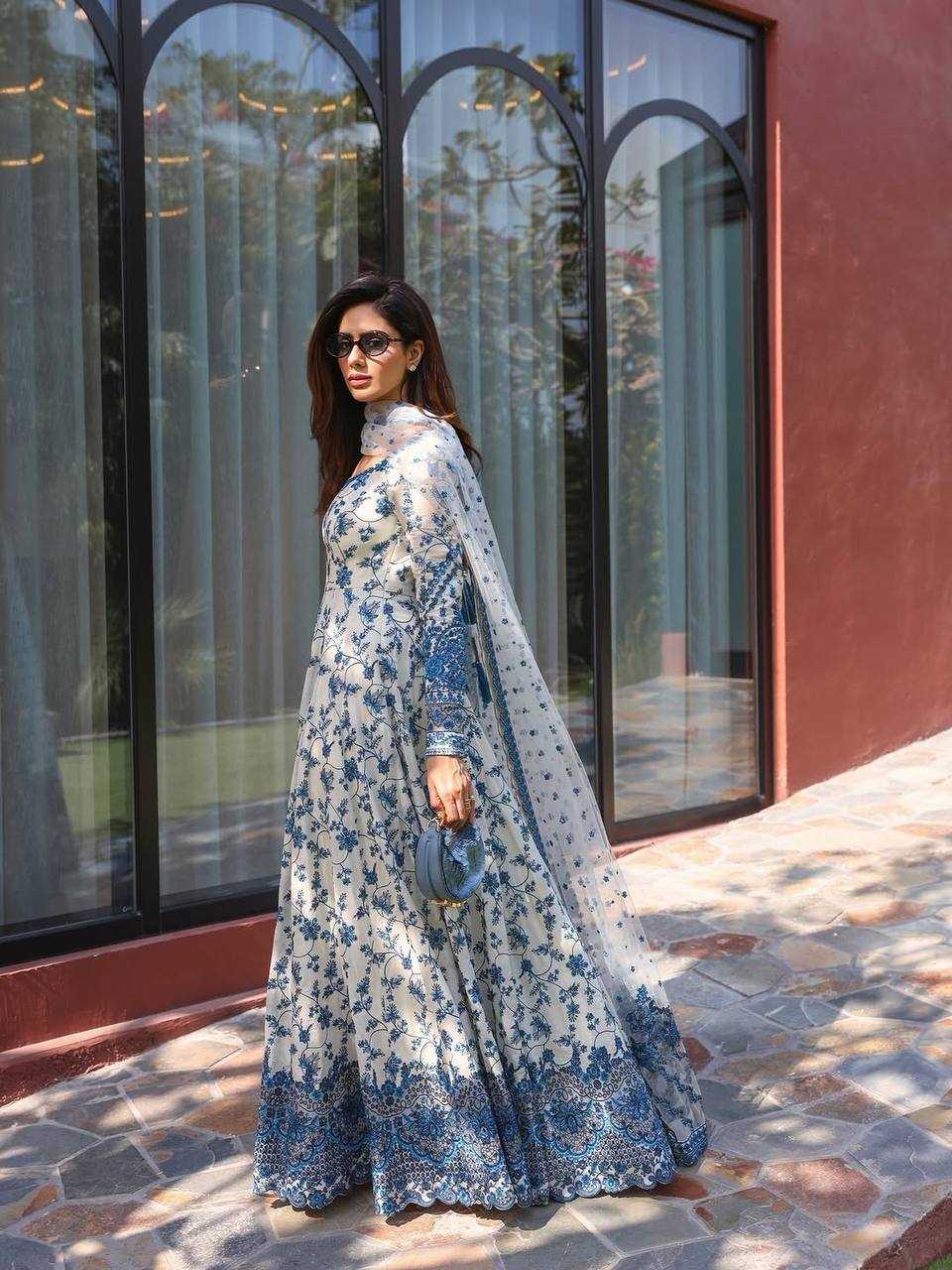 Georgette Embroidered Gown (Blue) UNV-GN-002