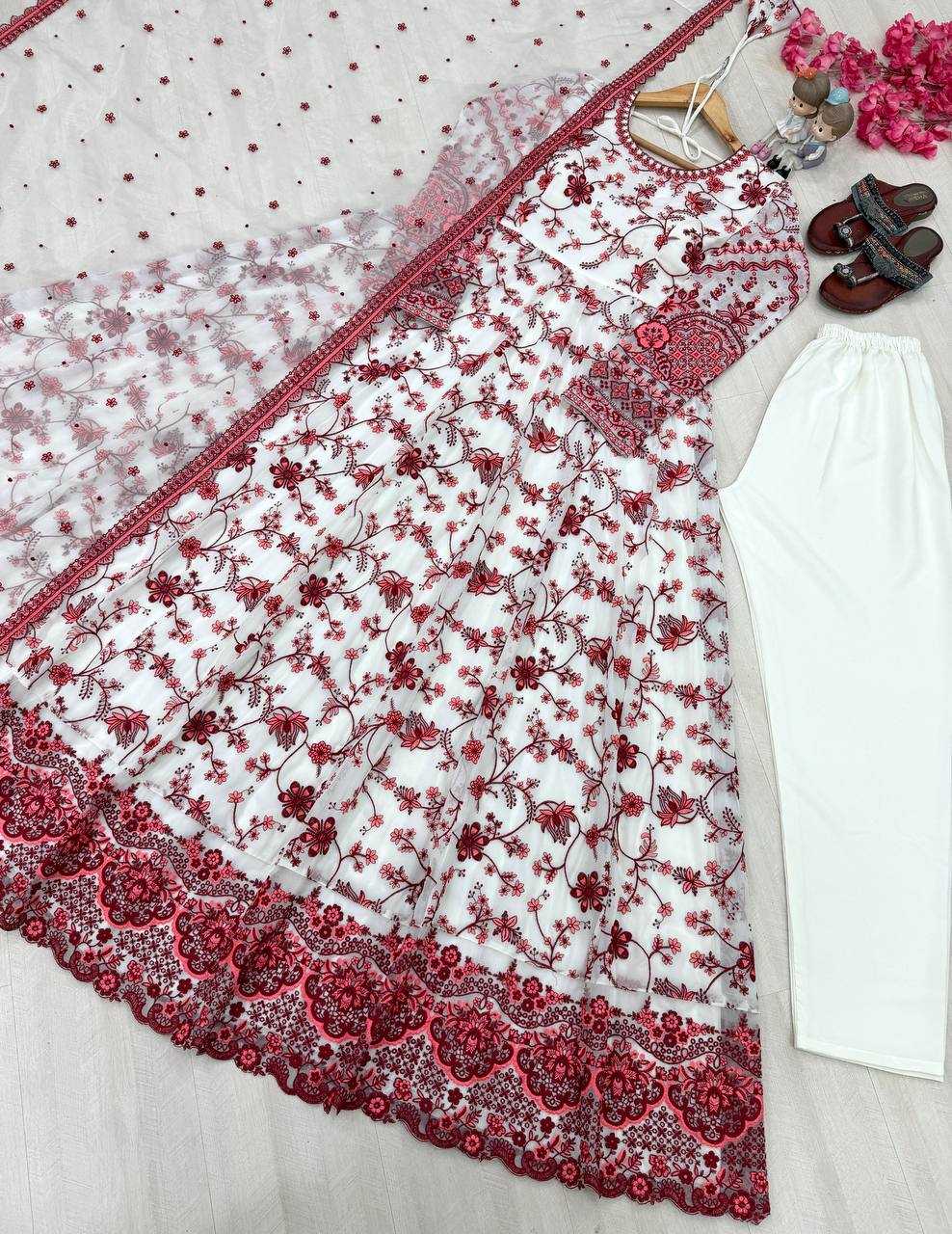 Georgette Embroidered Gown (Maroon) UNV-GN-002