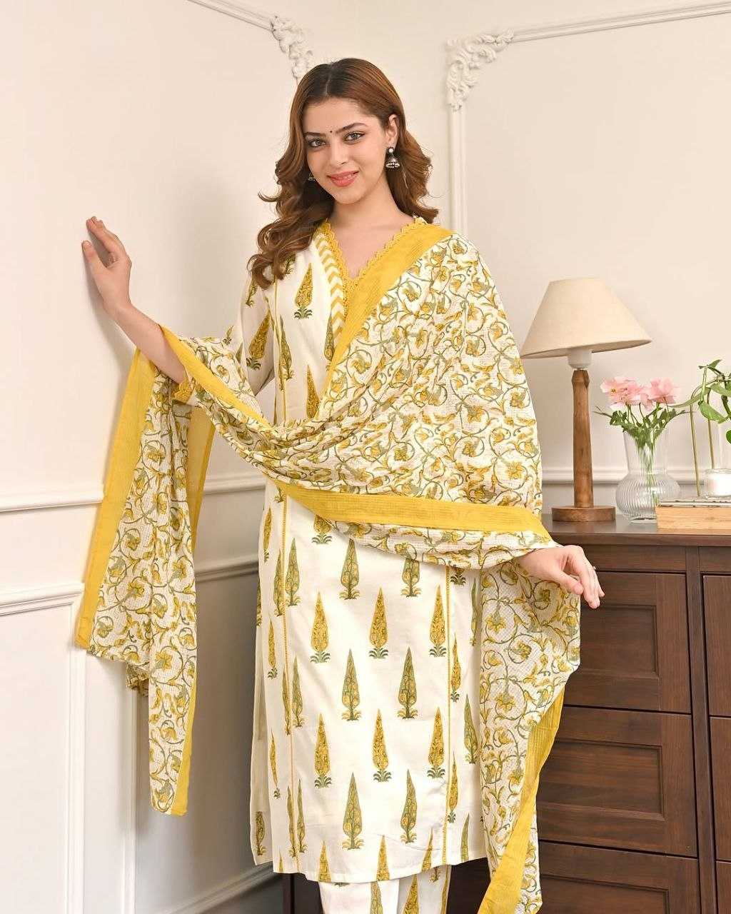 Cotton Printed Suit (Yellow) UNV-ST-021
