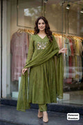 Premium Silk Anarkali Embroidered Suit (Green) UNV-ST-028