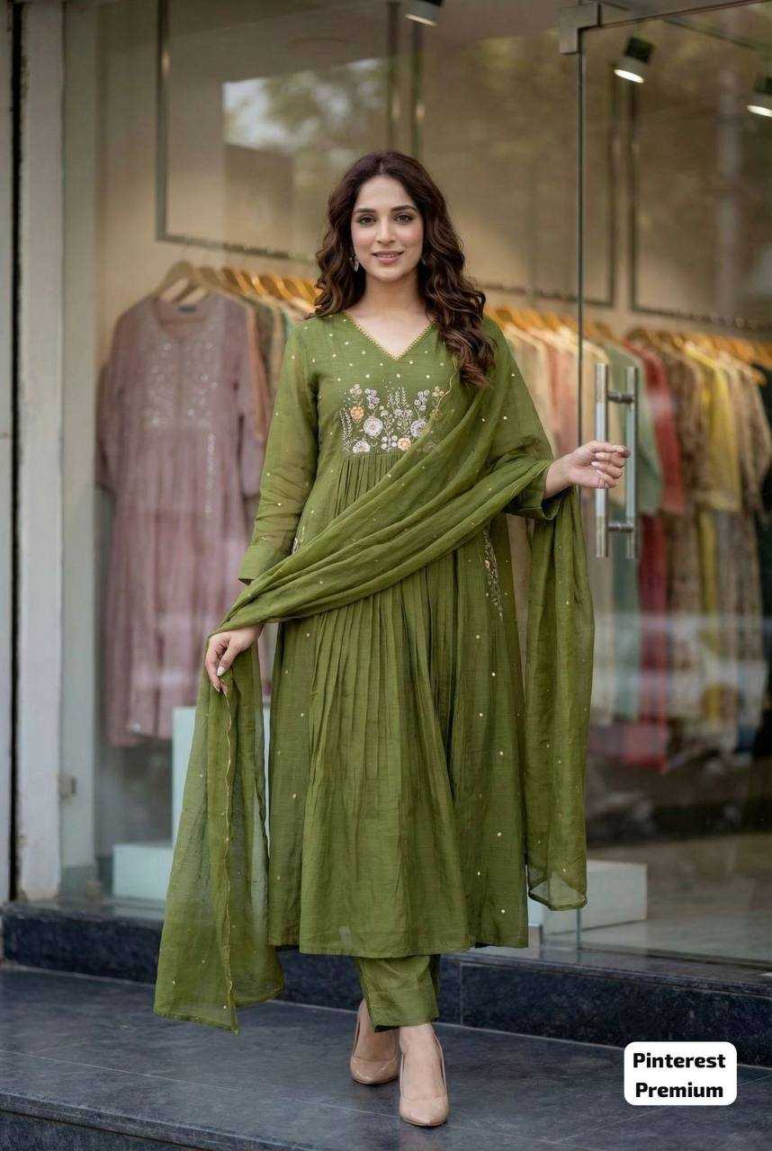 Premium Silk Anarkali Embroidered Suit (Green) UNV-ST-028