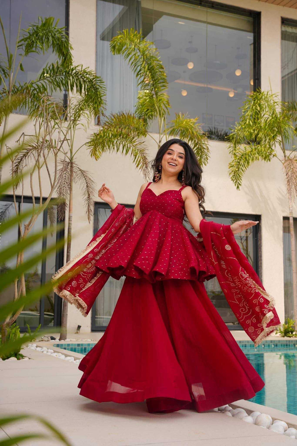 Tabby Organza Silk Sharara Salwar Suit (Red) UNV-ST-037