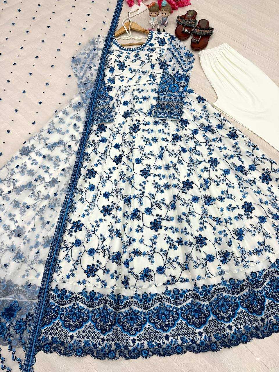 Georgette Embroidered Gown (Blue) UNV-GN-002