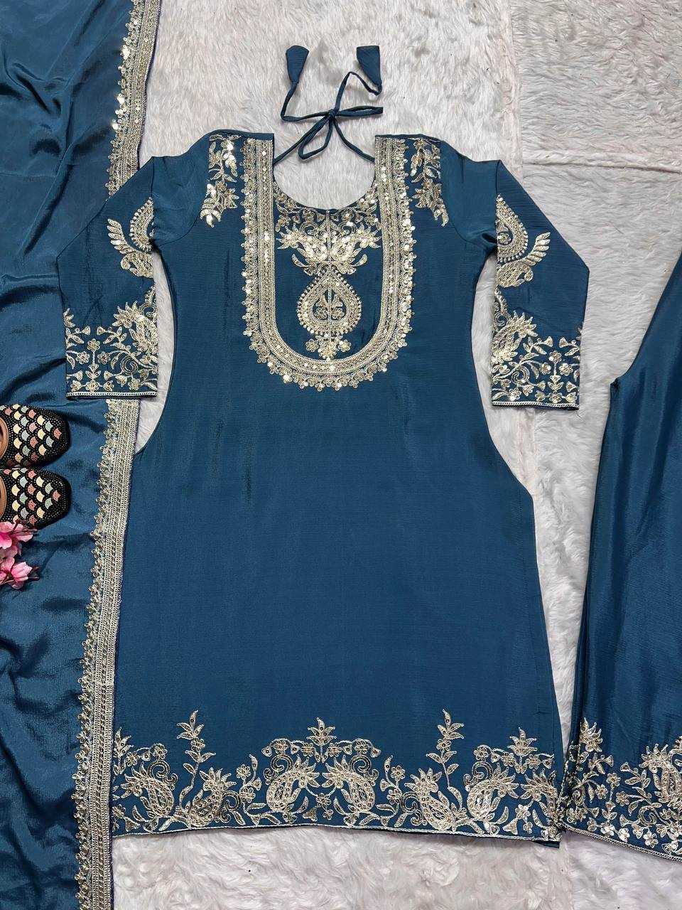 Chinon Silk Suit (Peacock Blue) UNV-ST-004