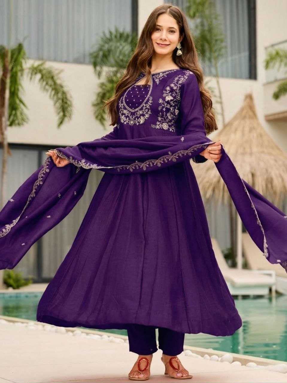 Vichitra Embroidered Suit (Purple) UNV-ST-007