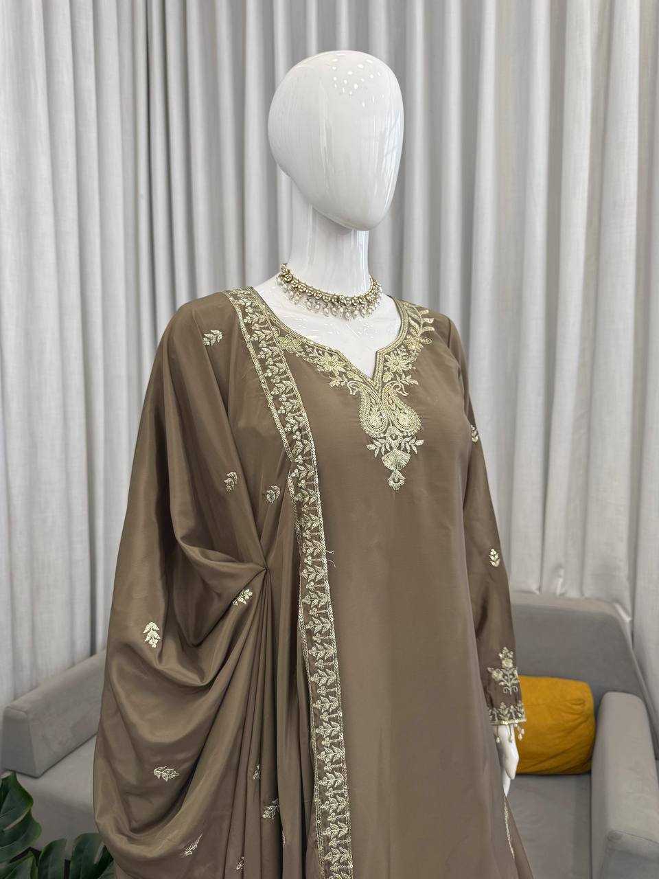 Crepe Party Wear Sharara Salwar Suit (Gray) UNV-ST-038