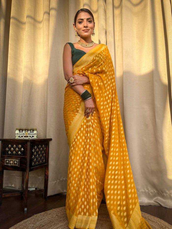 Banarasi Lichi Silk saree (Yellow) UNV-SR-021