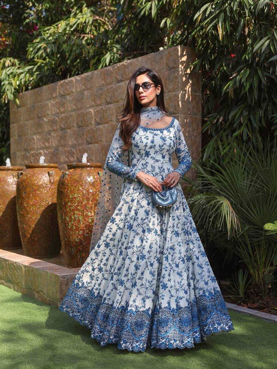 Georgette Embroidered Gown (Blue) UNV-GN-002