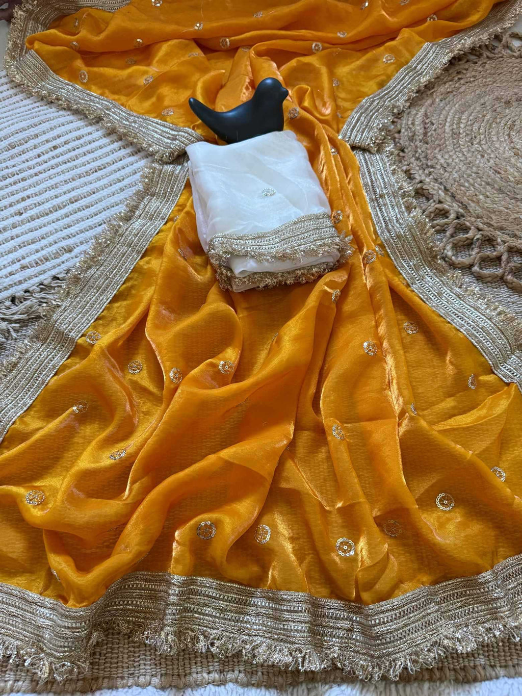Satin Designer Ghazal saree (Mustard) UNV-SR-022