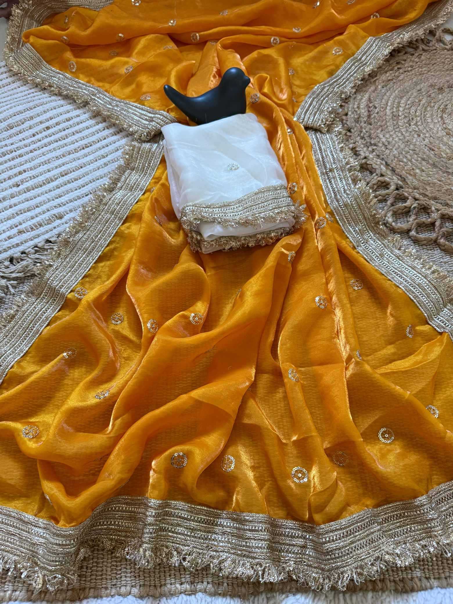 Satin Designer Ghazal saree (Mustard) UNV-SR-022