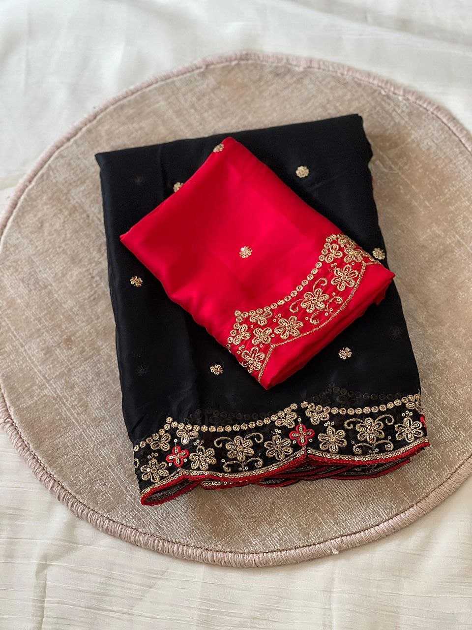 Rangoli Silk Butta Embroidered saree (Black) UNV-SR-008