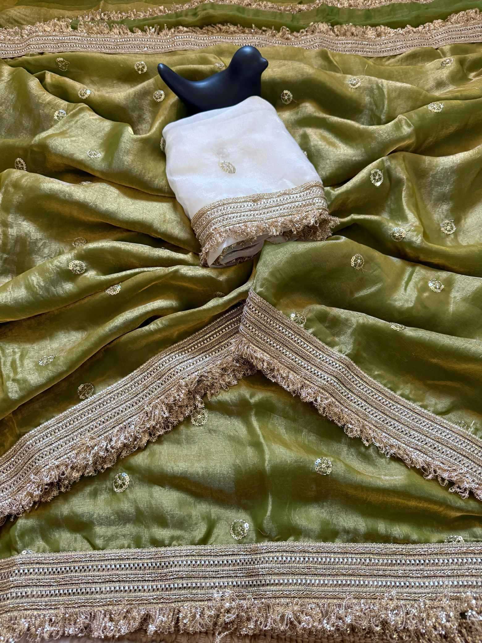 Satin Designer Ghazal saree (Mehndi) UNV-SR-022