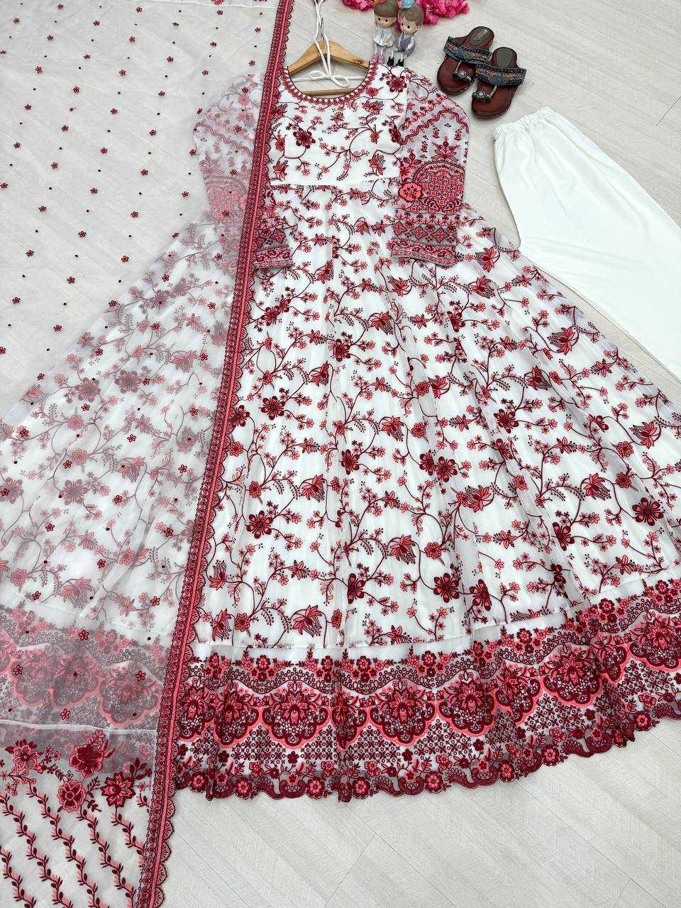 Georgette Embroidered Gown (Maroon) UNV-GN-002