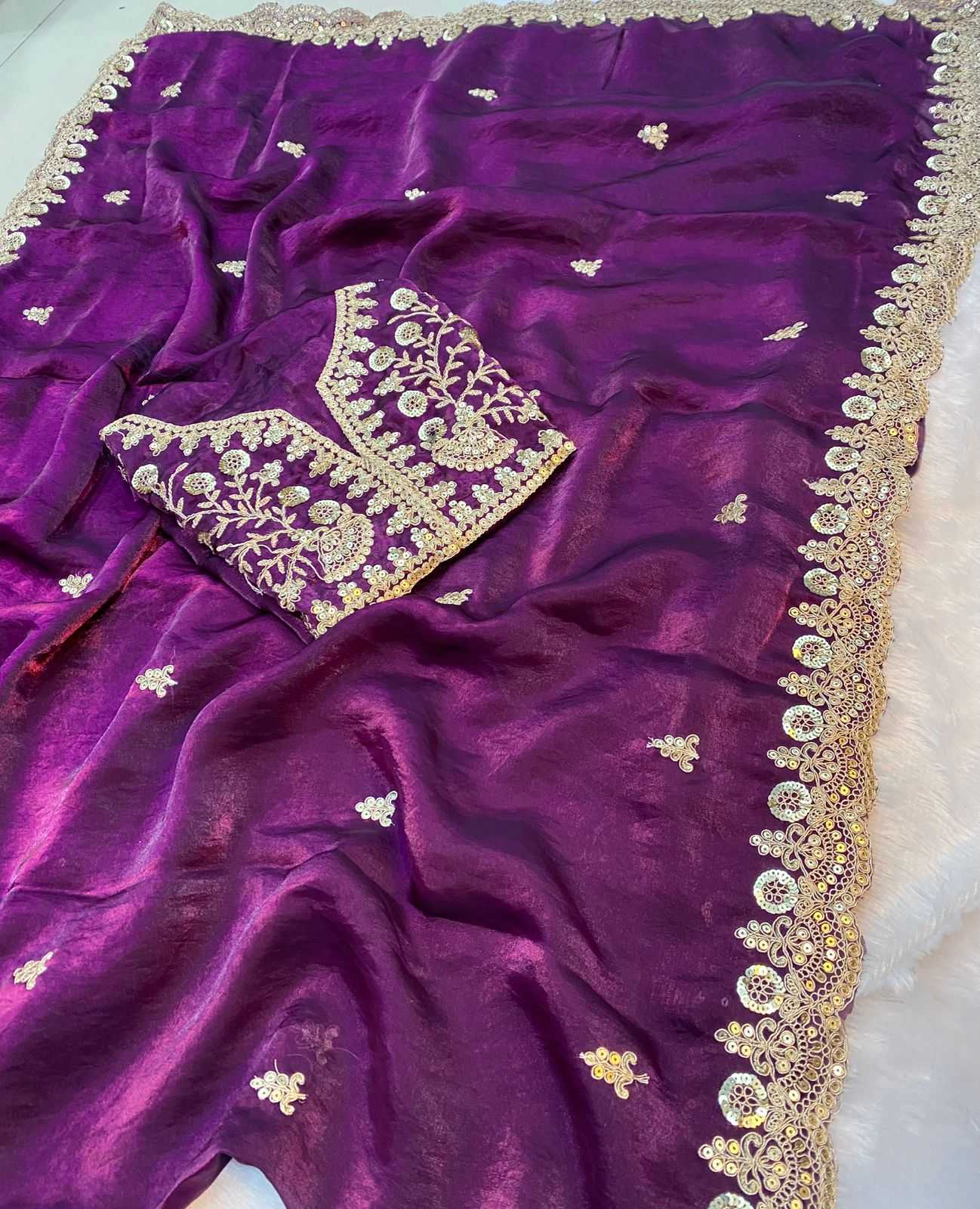 Chiffon Sequin Embroidered Saree (Purple) UNV-SR-001