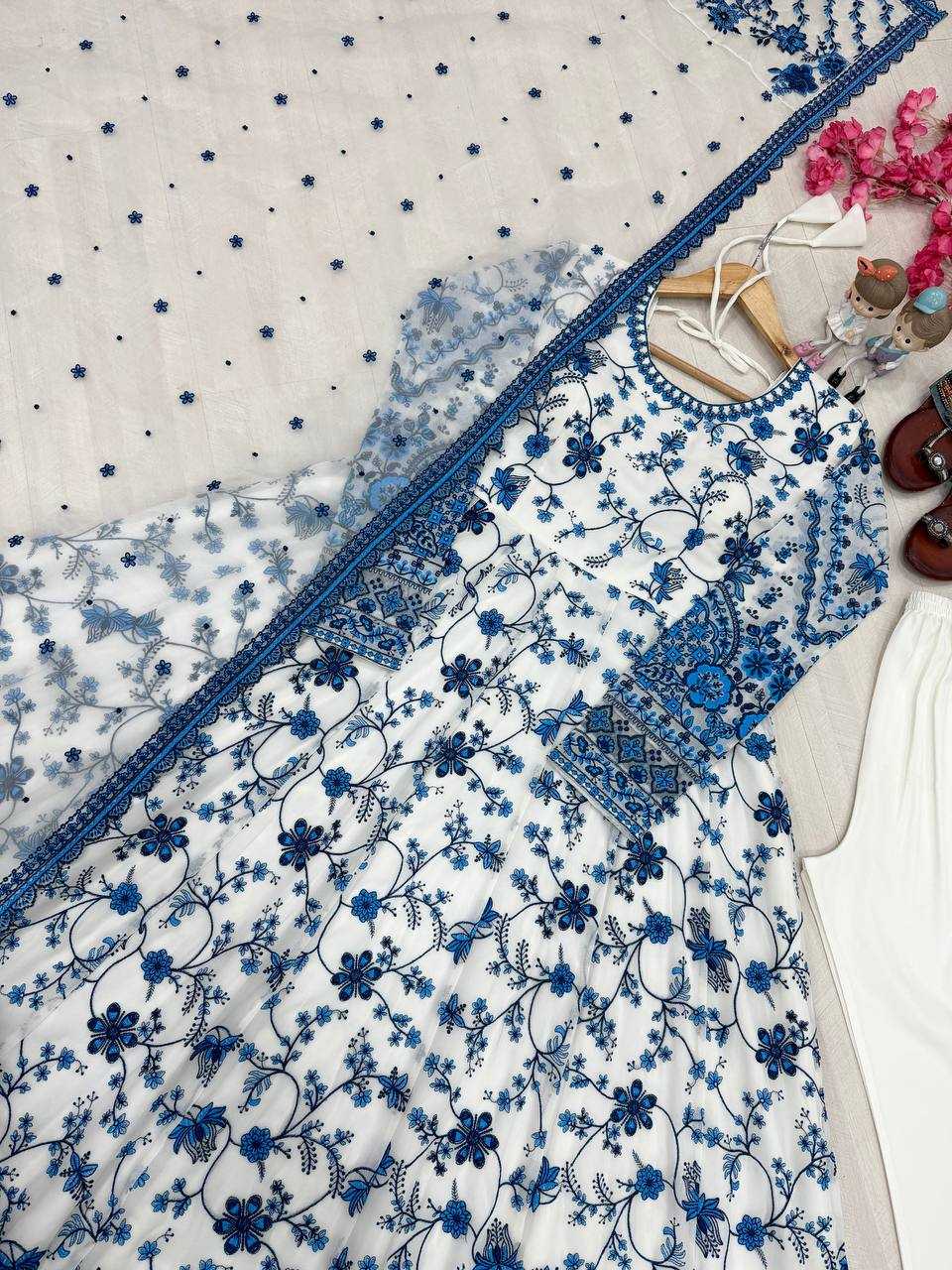 Georgette Embroidered Gown (Blue) UNV-GN-002