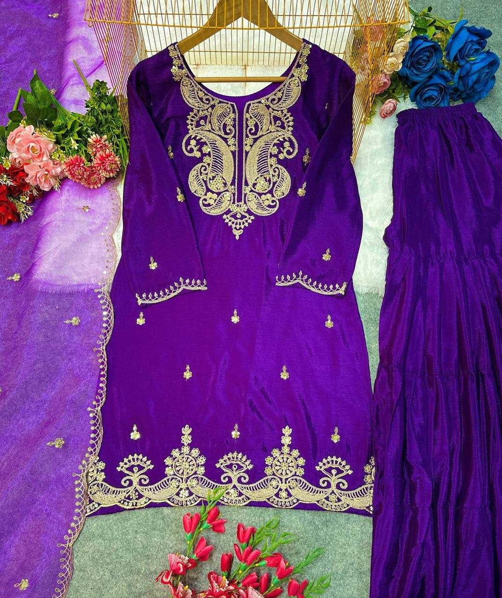 Heavy Chinon Embroidered Sharara Salwar Suit UNV-ST-044