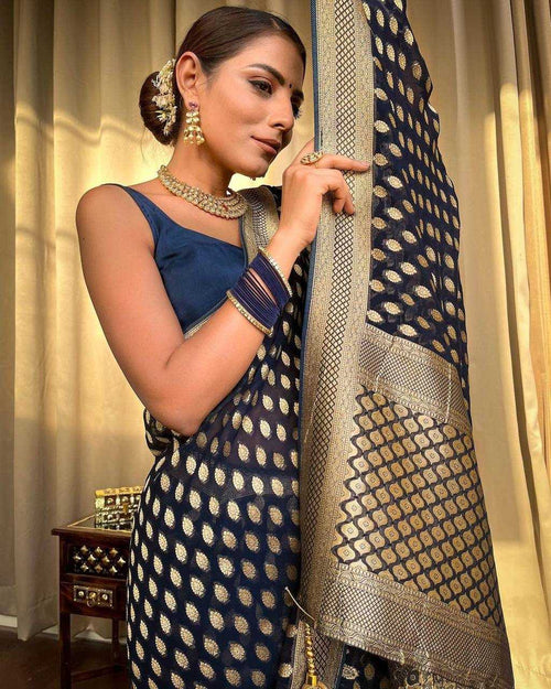 Banarasi Lichi Silk saree (Navy Blue) UNV-SR-021
