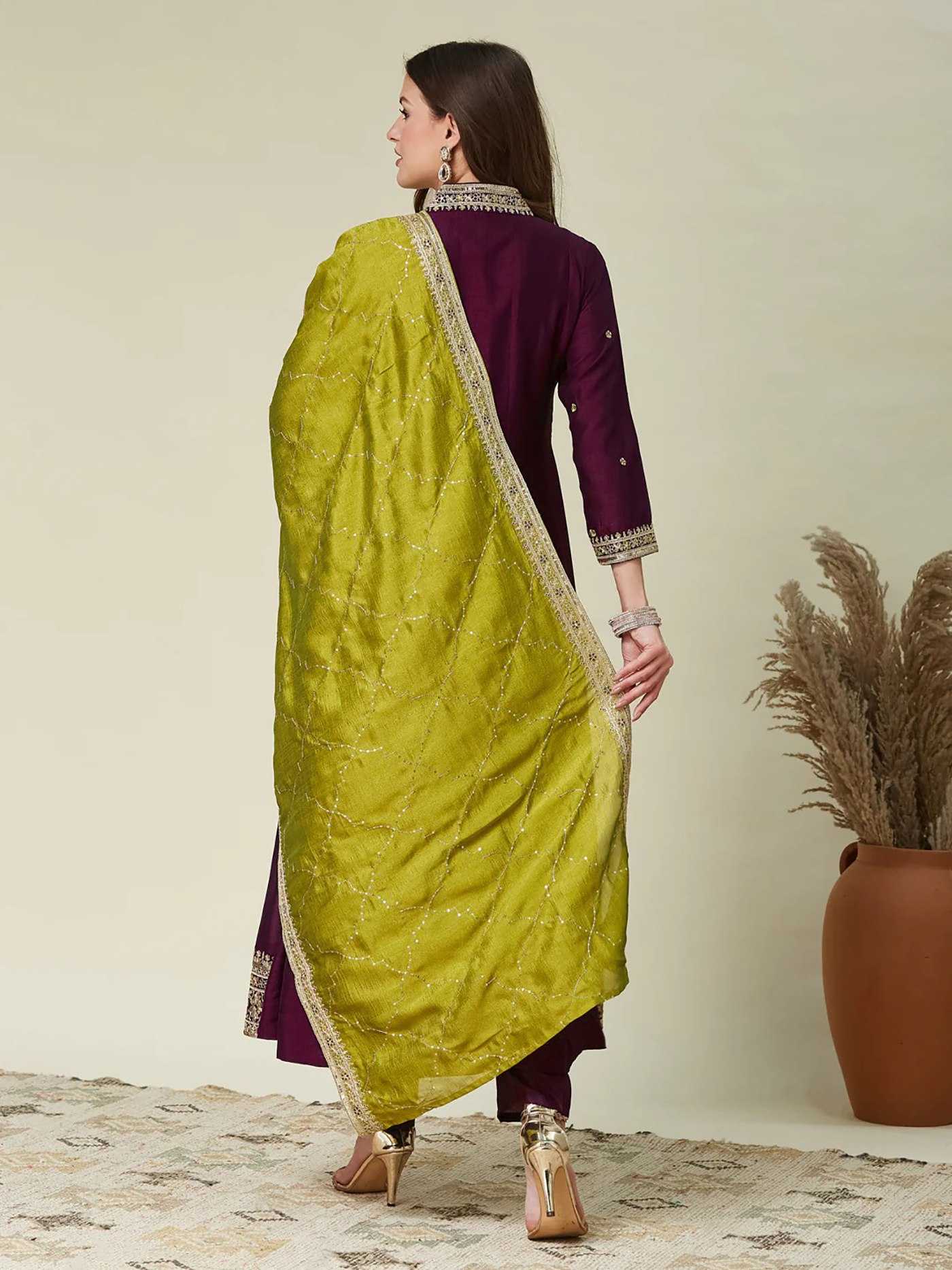Vichitra  Silk Embroidered Anarkali  Suit (Wine) UNV-ST-017