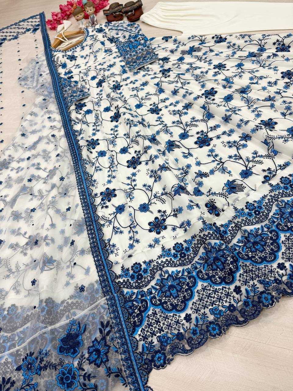 Georgette Embroidered Gown (Blue) UNV-GN-002