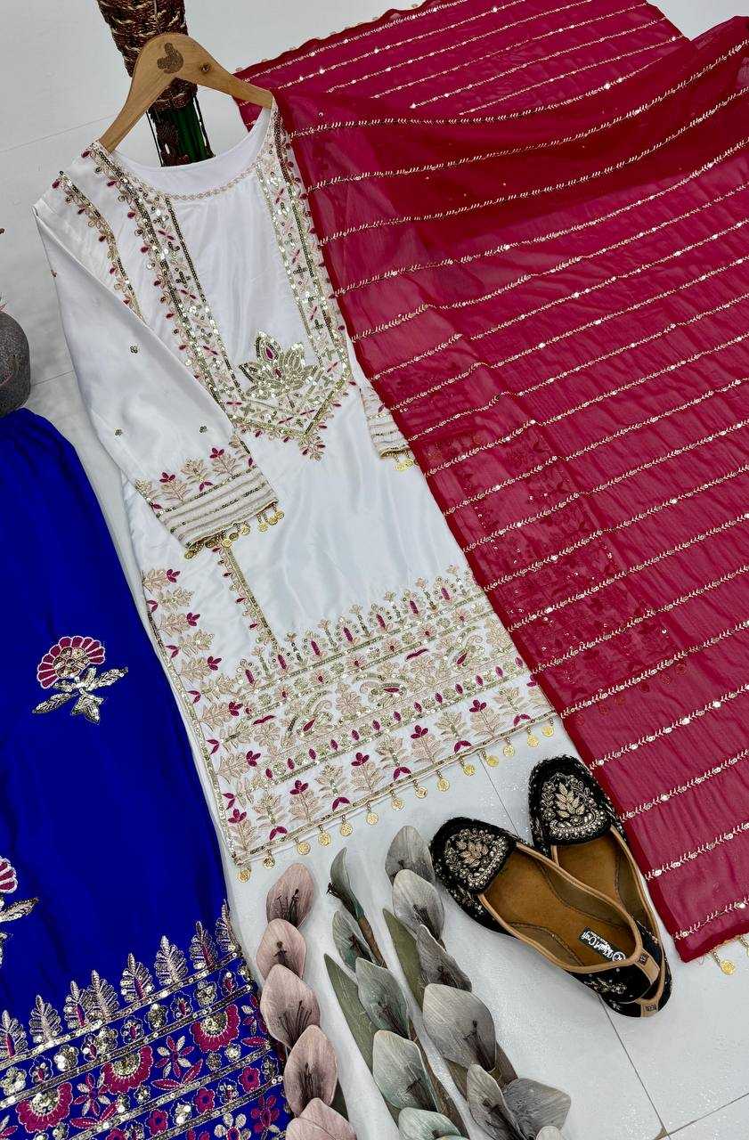 Heavy Embroidered Sharara Salwar Silk Suit (Firozi) UNV-ST-035