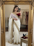 Satin Designer Ghazal saree (White) UNV-SR-022
