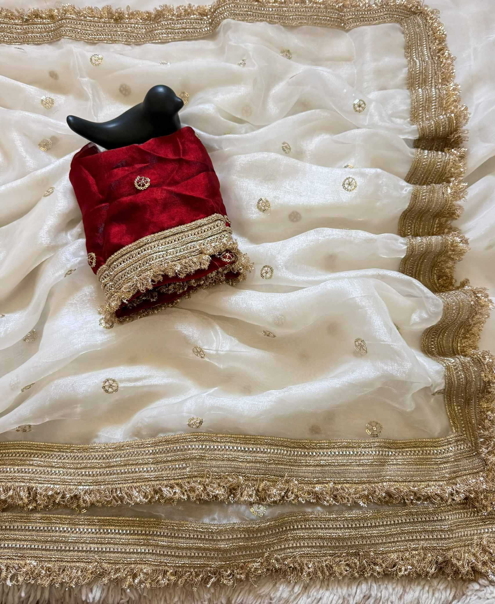 Satin Designer Ghazal saree (White) UNV-SR-022