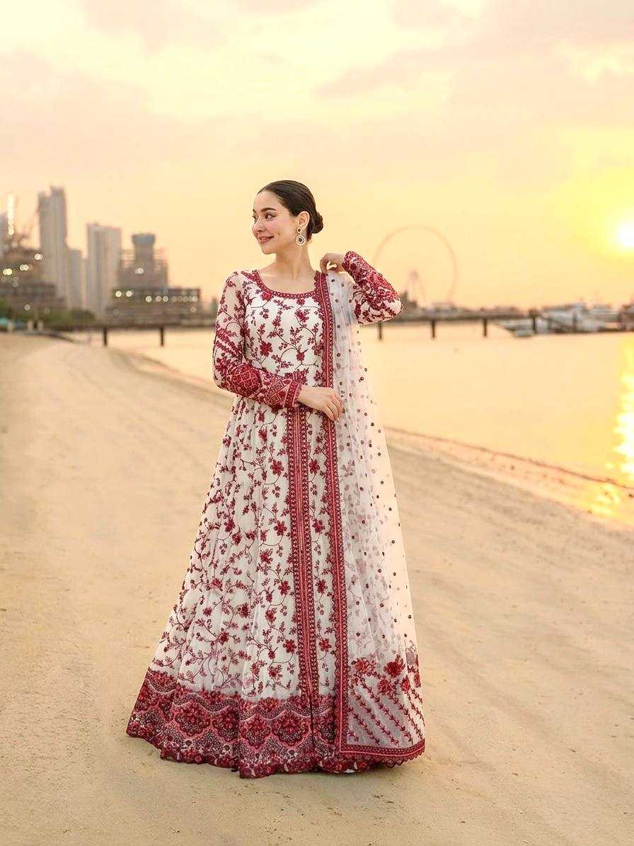 Georgette Embroidered Gown (Maroon) UNV-GN-002