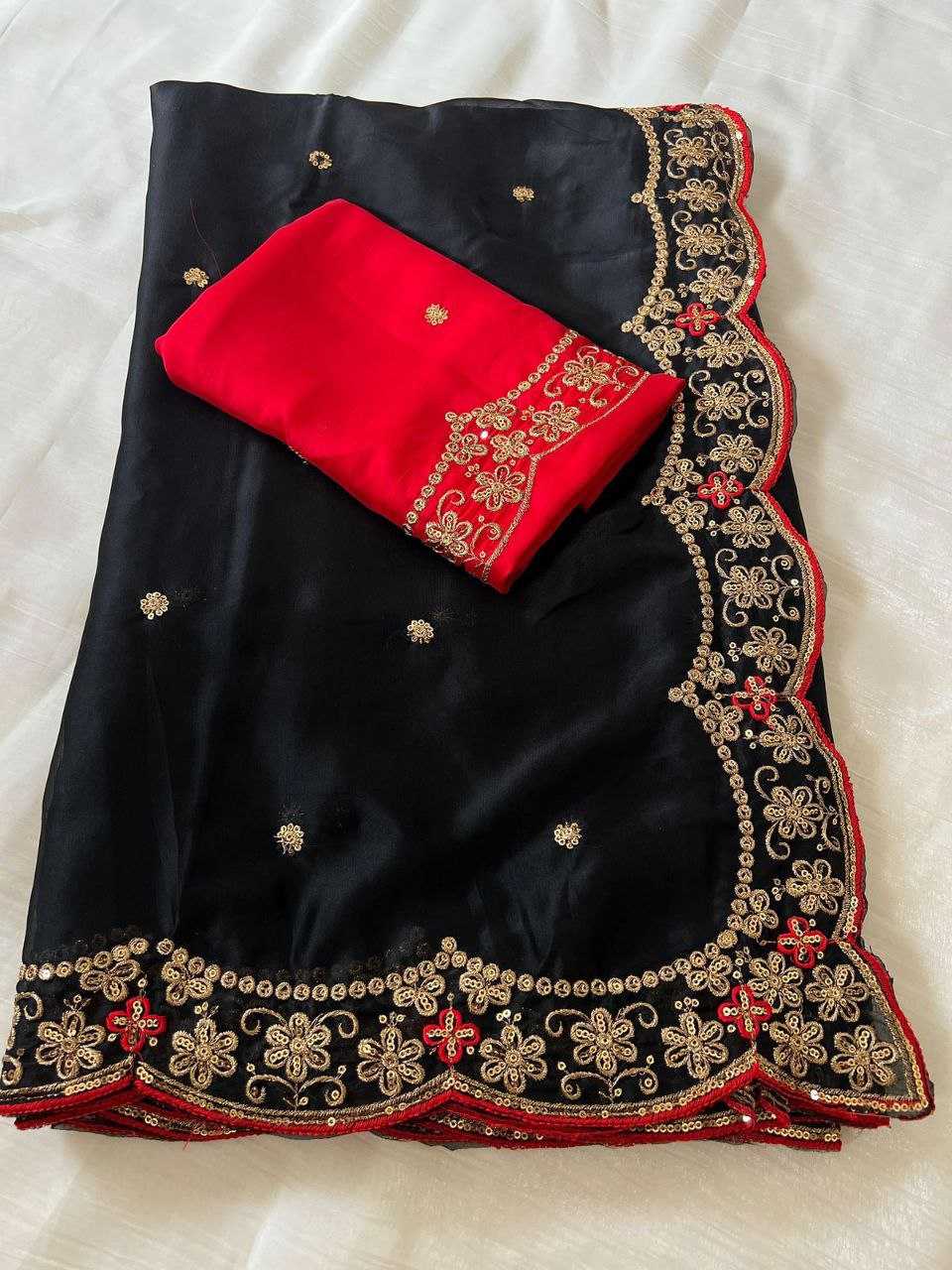 Rangoli Silk Butta Embroidered saree (Black) UNV-SR-008