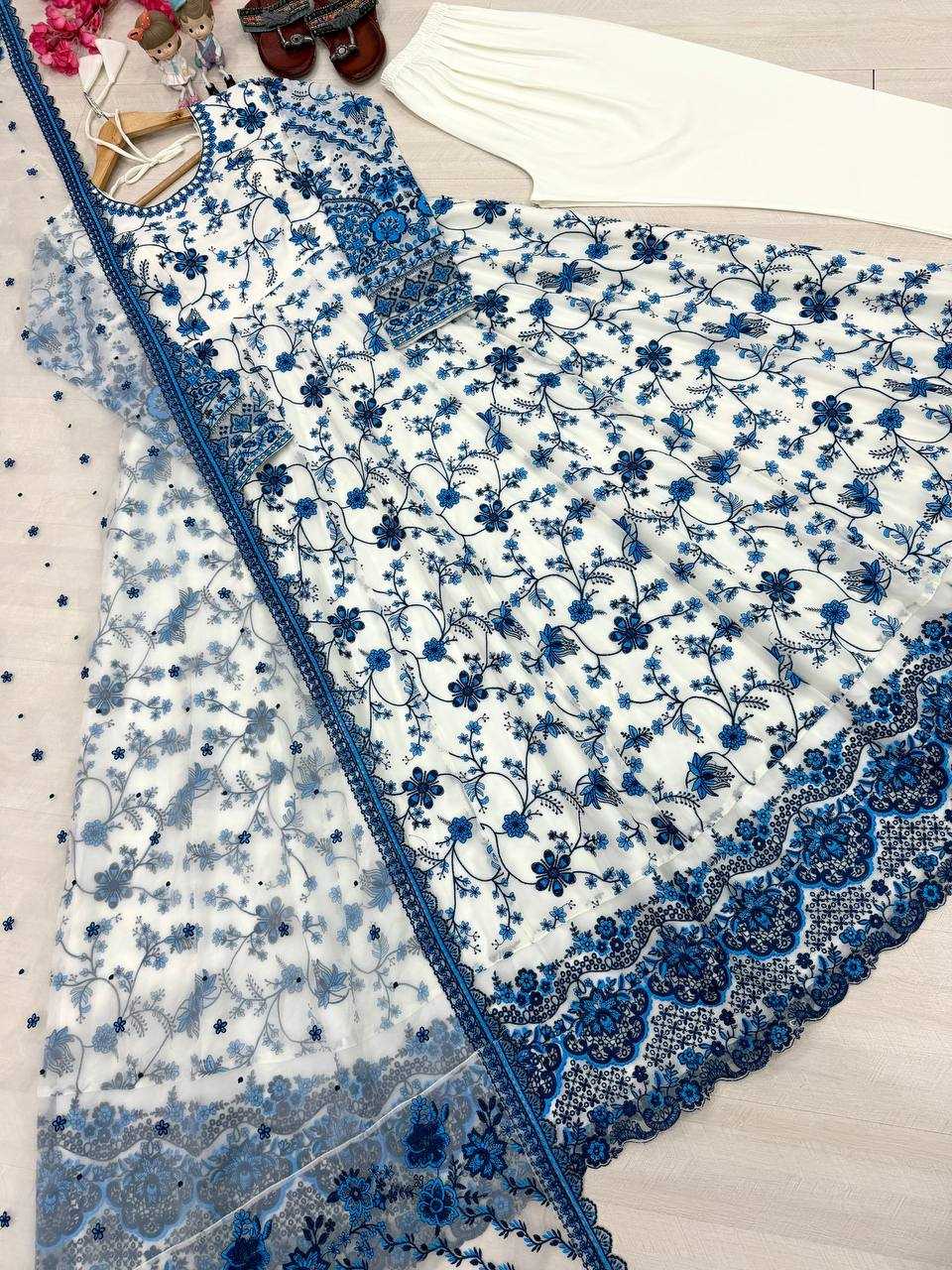 Georgette Embroidered Gown (Blue) UNV-GN-002