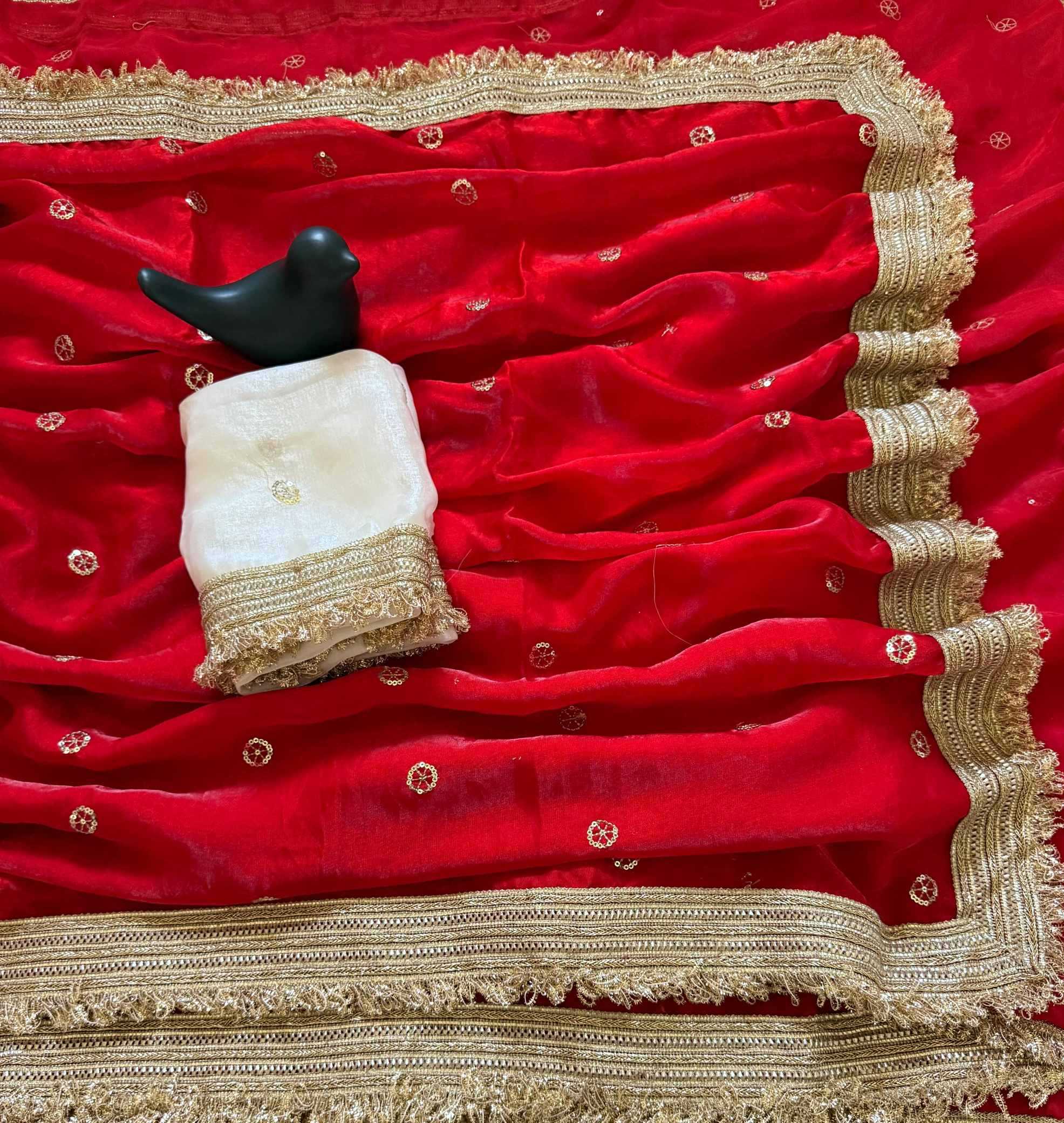 Satin Designer Ghazal saree (Red) UNV-SR-022