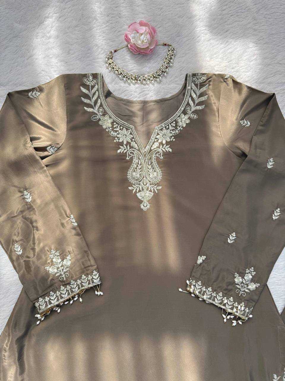 Crepe Party Wear Sharara Salwar Suit (Gray) UNV-ST-038