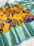 Printed Kalamkari zari Saree (Yellow) UNV-SR-017