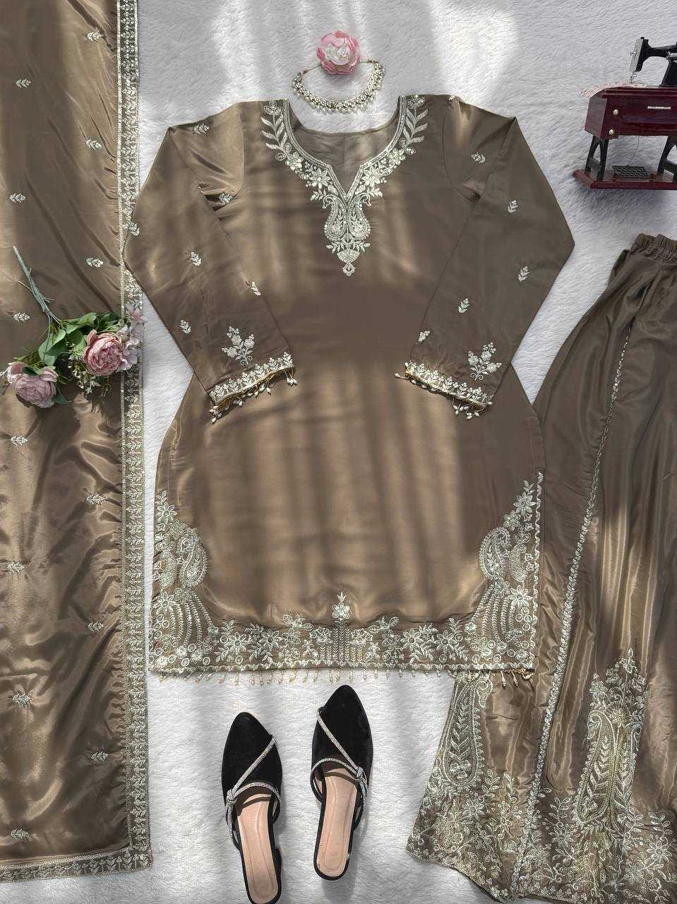 Crepe Party Wear Sharara Salwar Suit (Gray) UNV-ST-038