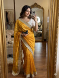 Satin Designer Ghazal saree (Mustard) UNV-SR-022